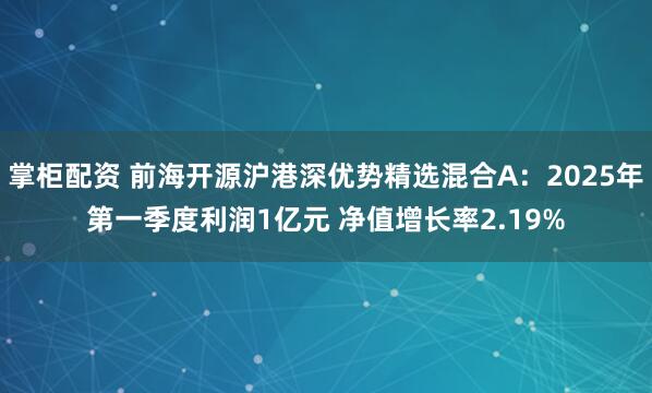 掌柜配资 前海开源沪港深优势精选混合A：2025年第一季度利润1亿元 净值增长率2.19%